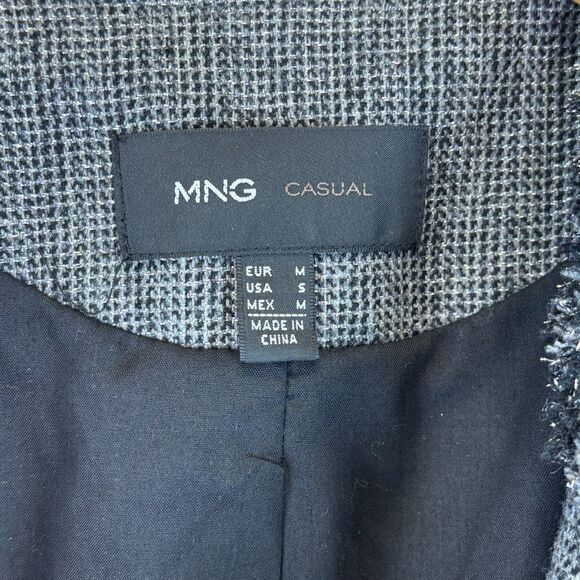 Womens MNG Casual Tweed‎ Asymmetrical Blazer Metal Zippers Pockets Raw Hem Small - Picture 5 of 13